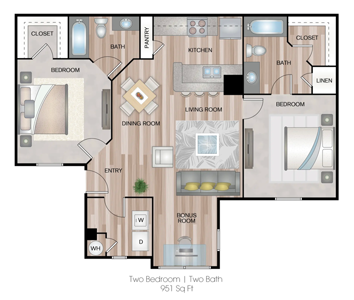 Two Bedroom | 951 Sq. Ft.*
