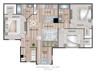 Three Bedroom | 1070 Sq. Ft.*